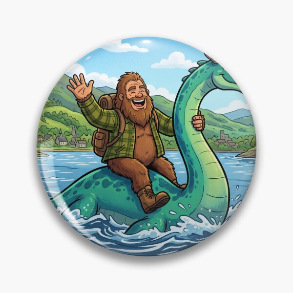 Item preview, Bigfoot Riding the Loch Ness Monster - Sasquatch Scotland Adventure Cryptidcore Design designed and sold by Spank My Yeti.