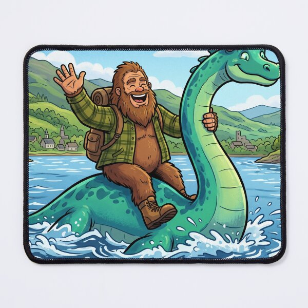 Item preview, Bigfoot Riding the Loch Ness Monster - Sasquatch Scotland Adventure Cryptidcore Design designed and sold by Spank My Yeti.