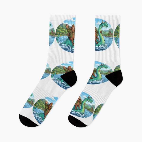 Item preview, Bigfoot Riding the Loch Ness Monster - Sasquatch Scotland Adventure Cryptidcore Design designed and sold by Spank My Yeti.