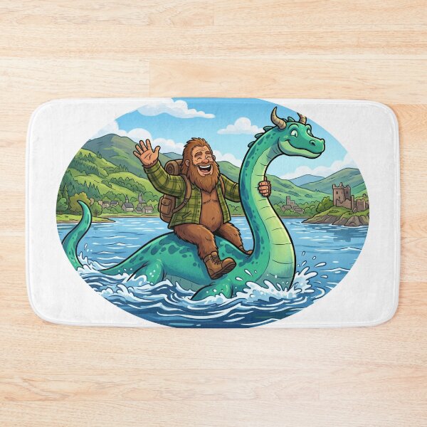 Item preview, Bigfoot Riding the Loch Ness Monster - Sasquatch Scotland Adventure Cryptidcore Design designed and sold by Spank My Yeti.
