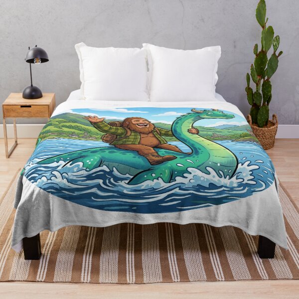 Item preview, Bigfoot Riding the Loch Ness Monster - Sasquatch Scotland Adventure Cryptidcore Design designed and sold by Spank My Yeti.