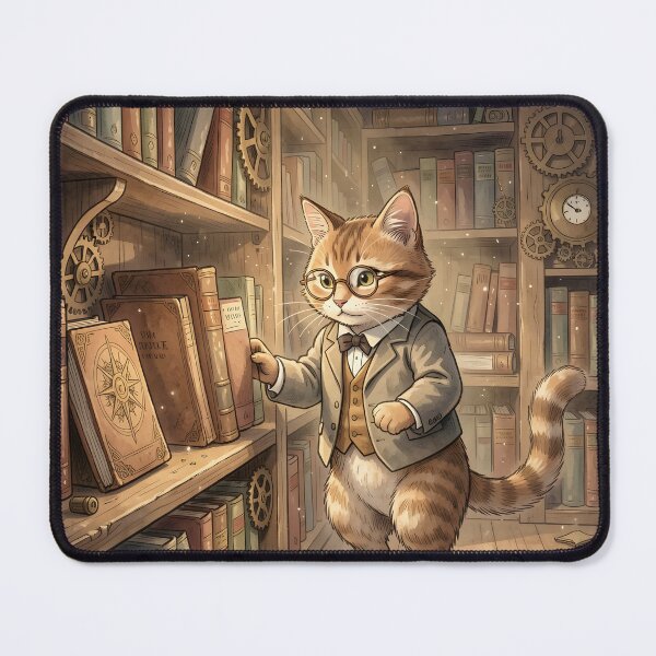 Item preview, A Whimsical Anthropomorphic Cat Librarian designed and sold by Wiss2Arts.