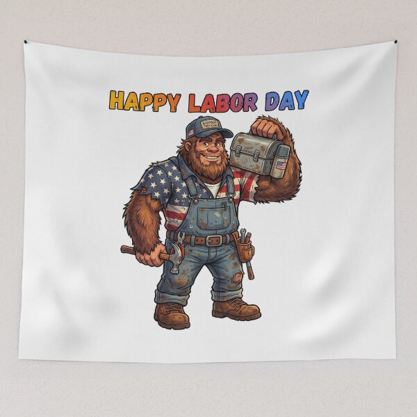 Item preview, Labor Day Bigfoot - Working Class Blue Collar Sasquatch Cryptidcore Design designed and sold by Spank My Yeti.
