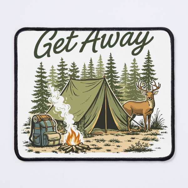 Item preview, Get Away To The Woods Camping Deer Poster designed and sold by Matinez Pink.