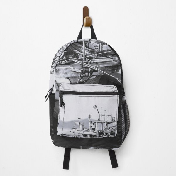Item preview, Monochrome Fishing Boats at Sea - Classic Black and White Oil Painting Art designed and sold by HaedamArt.