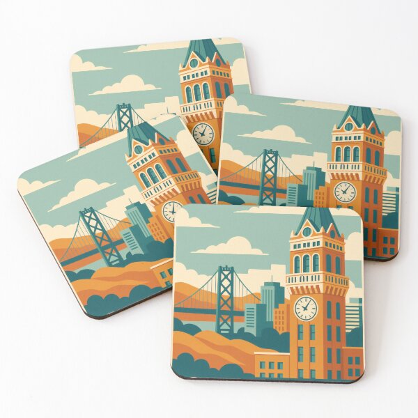 Item preview, Retro Pop Art Poster Illustration of Oakland | Bold Downtown Skyline, Port of Oakland & Bay Bridge Design | Vintage California Wall Art Decor designed and sold by PaintedPixels01.