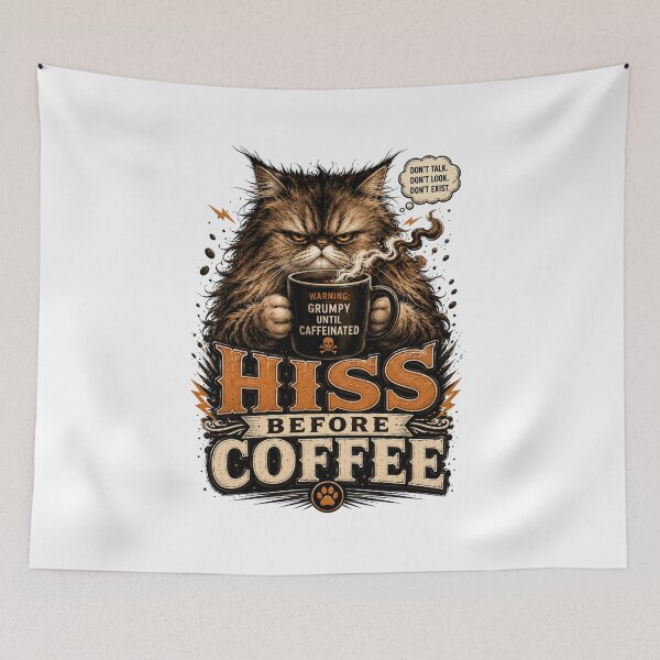 Item preview, Hiss Before Coffee Funny Cat Coffee Art designed and sold by pradeepvisuals.