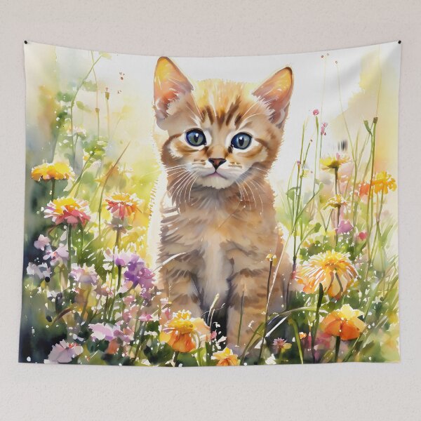 Item preview, Sunlit Tabby Kitten in a Wildflower Garden designed and sold by 247GiftsbyTina.