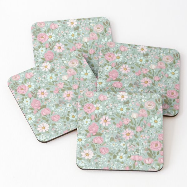 Item preview, Cottage Garden Dreams – Pastel Pink Floral Pattern on Mint Green designed and sold by zycs.