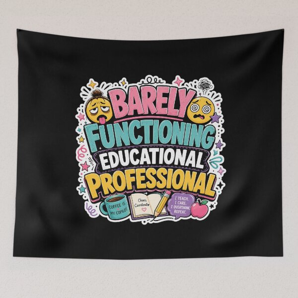 Item preview, Barely Functioning Educational Professional  Sticker | Funny Teacher Coffee Gift | Classroom Humor Retro Sticker designed and sold by FestivityFinds.