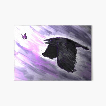 "Crow chasing a butterfly" Art Board Print for Sale by LazyDreams