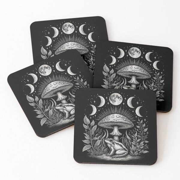 Item preview, Moon Phases Frog and Mushroom Mystical Cottagecore Nature Design designed and sold by MiALopezArt.