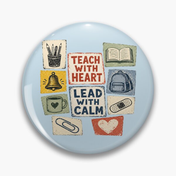 Item preview, Teacher Shirt – Teach With Heart, Lead With Calm Vintage Collage designed and sold by POD DYNASTY | Original Print On Demand T-Shirt Graphics.