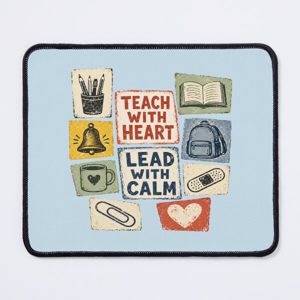 Item preview, Teacher Shirt – Teach With Heart, Lead With Calm Vintage Collage designed and sold by POD DYNASTY | Original Print On Demand T-Shirt Graphics.
