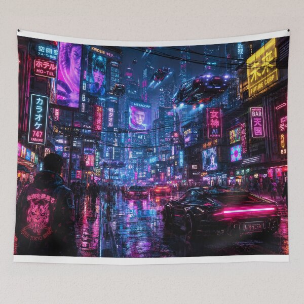 Item preview, Neo Tokyo Cyberpunk Night Street Wallpaper Art designed and sold by MARQUES DESIGN ART .