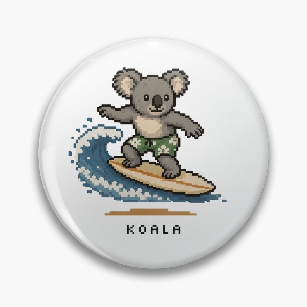 Artikelvorschau, Niedlicher surfender Koala im Pixel-Art-Stil – Retro-8-Bit-Tierdesign entworfen und verkauft von SLGA-Designs.