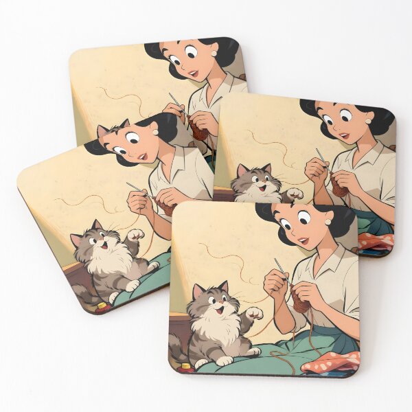 Item preview, Cozy Cat Knitting Scene - Crafting and cats lovers designed and sold by Wiss2Arts.