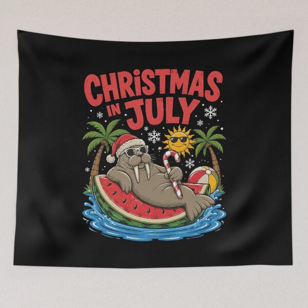 Item preview, Christmas In July Santa Walrus Sunglasses Relaxing On Beach designed and sold by OlakunleOloroz.