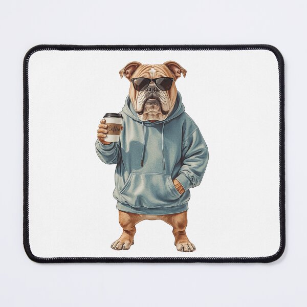 Item preview, English Bulldog Coffee Lover in Hoodie and Sunglasses designed and sold by VeloraCrafts.