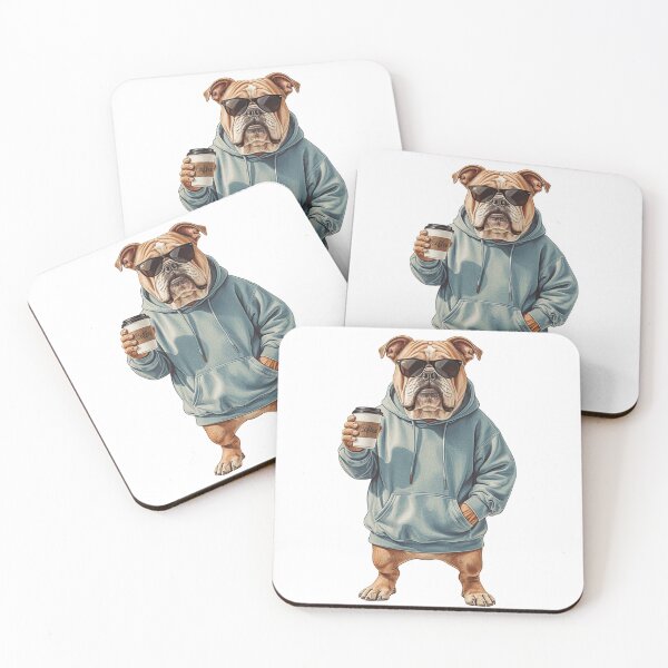 Item preview, English Bulldog Coffee Lover in Hoodie and Sunglasses designed and sold by VeloraCrafts.
