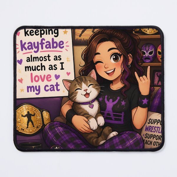 Item preview, I Love Keeping Kayfabe Almost As Much As I Love My Cat — Funny Female Wrestling Fan Cat Mom Gift Shirt designed and sold by DoggyDayLove.