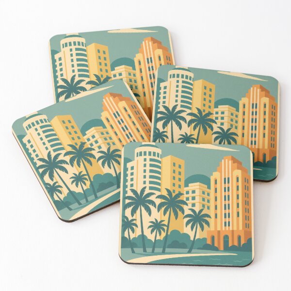 Item preview, Retro Pop Art Poster Illustration of Miami | Bold South Beach, Art Deco Skyline & Ocean Drive Design | Vintage Florida Wall Art Decor designed and sold by PaintedPixels01.