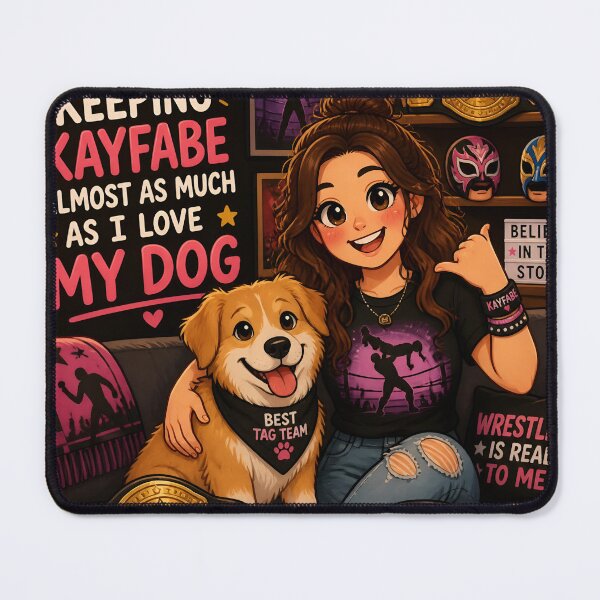 Item preview, I Love Keeping Kayfabe Almost As Much As I Love My Dog — Funny Female Wrestling Fan Dog Mom Gift Shirt designed and sold by DoggyDayLove.