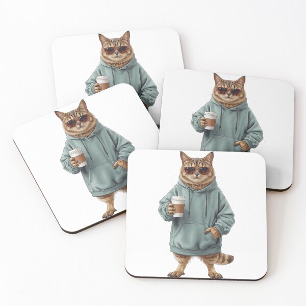 Item preview, Tabby Cat Drinking Coffee in Hoodie and Sunglasses designed and sold by VeloraCrafts.