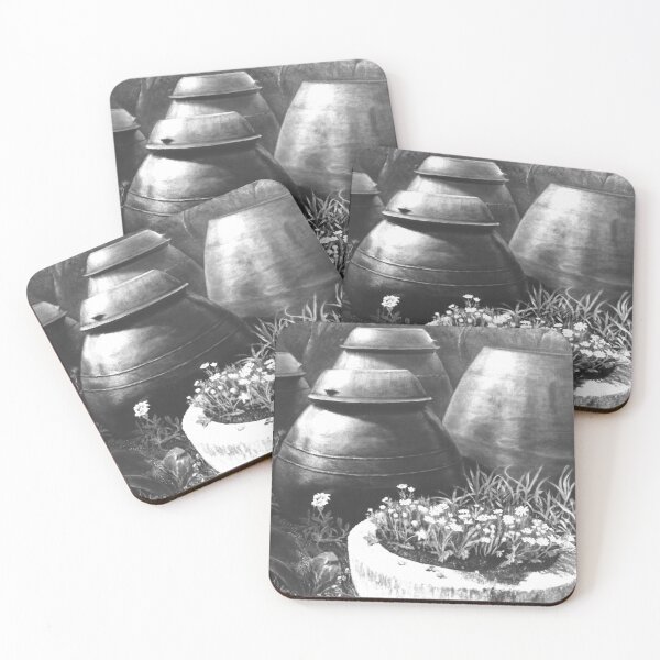 Item preview, Traditional Korean Jars and Flowers in Monochrome - Vintage Folk Art Photography designed and sold by HaedamArt.