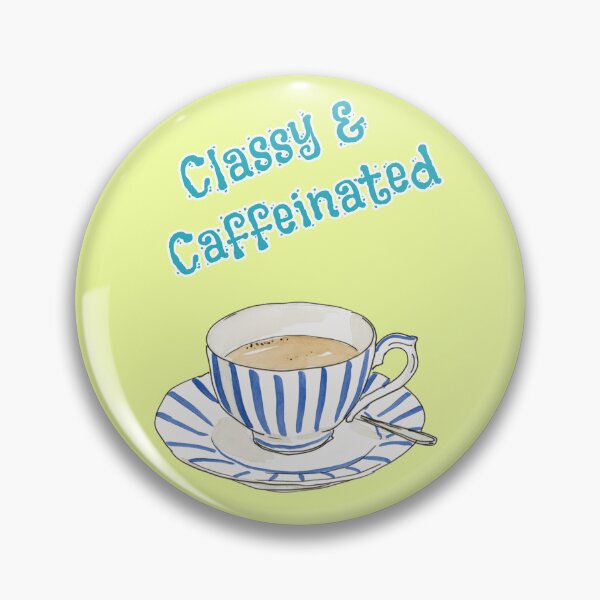 Artikelvorschau, Classy & Caffeinated Kaffeetasse mit blauem Streifenmuster entworfen und verkauft von Mauswohn.