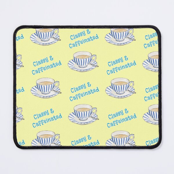 Item preview, Classy & Caffeinated coffee cup with blue striped pattern designed and sold by Mauswohn.