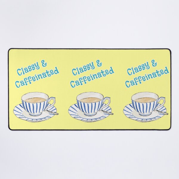 Item preview, Classy & Caffeinated coffee cup with blue striped pattern designed and sold by Mauswohn.