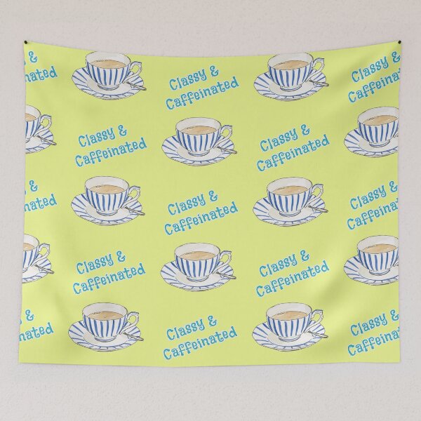Item preview, Classy & Caffeinated coffee cup with blue striped pattern designed and sold by Mauswohn.