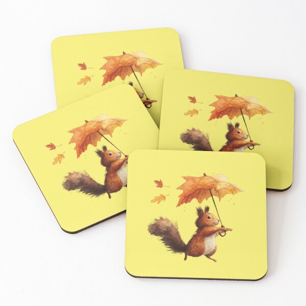 Item preview, Cute squirrel with autumn leaf umbrella designed and sold by Mauswohn.