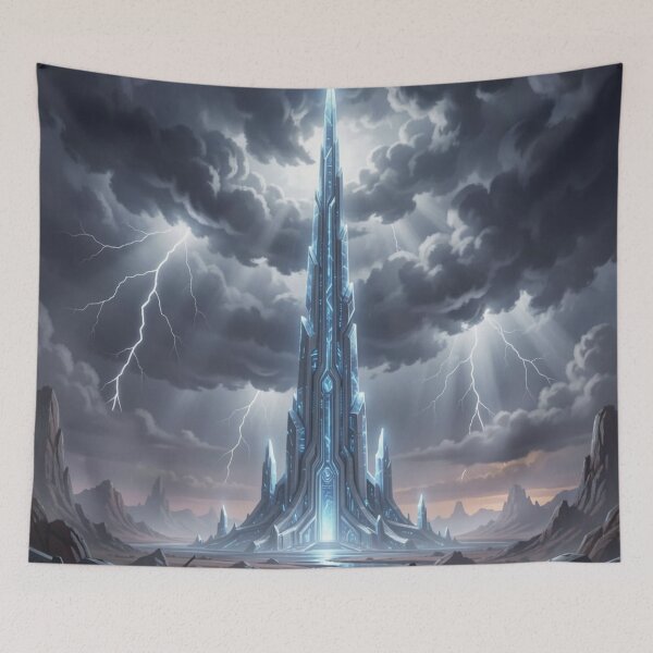 Item preview, Futuristic Crystal Citadel Lightning Storm Art designed and sold by Uniquely Yours.