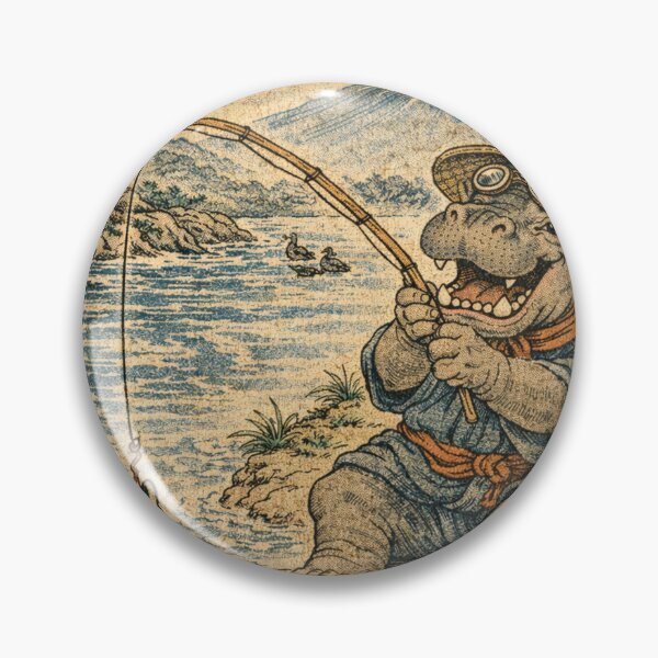 Item preview, Fishing hippopotamus in Japanese woodblock print style Fuji designed and sold by Mauswohn.