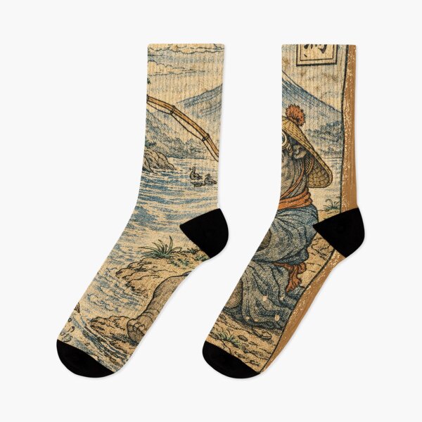 Item preview, Fishing hippopotamus in Japanese woodblock print style Fuji designed and sold by Mauswohn.