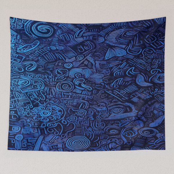 Item preview, Intricate Patterns and Abstract Design Featuring a Complex Arrangement of Geometric Shapes in a Deep Blue Background Evoking a Sense of Mystery and Creativity designed and sold by Matt_Smith.