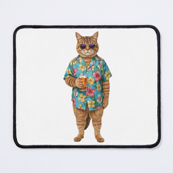 Item preview, Vacation Tabby Cat in Hawaiian Shirt with Tropical Drink and Sunglasses designed and sold by VeloraCrafts.