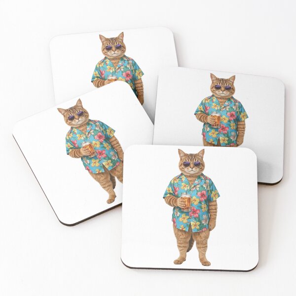 Item preview, Vacation Tabby Cat in Hawaiian Shirt with Tropical Drink and Sunglasses designed and sold by VeloraCrafts.