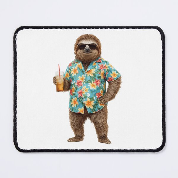 Item preview, Tropical Vacation Sloth in Hawaiian Shirt with Tiki Drink designed and sold by VeloraCrafts.