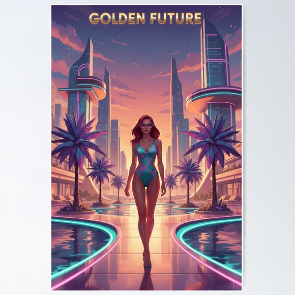Item preview, Golden Future Retro Cyberpunk City Sunset designed and sold by GraphixKing999.