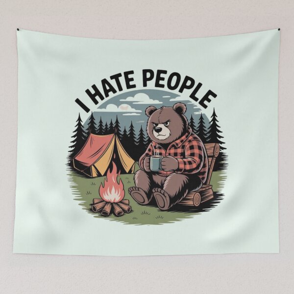 Item preview, I Hate People – Funny Camping Bear Campfire Design designed and sold by Palette & Hue.