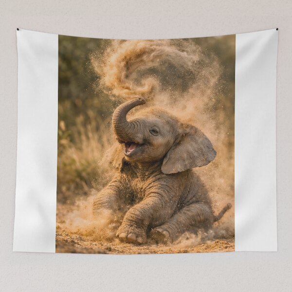 Item preview, Playful baby elephant kicks up dust designed and sold by Fotografin1981.