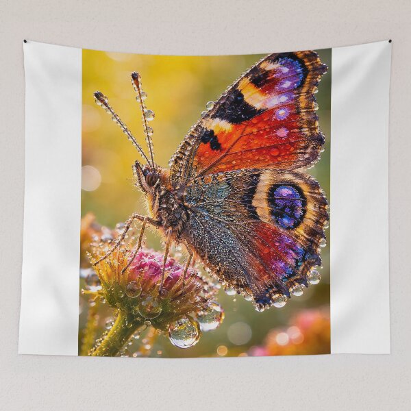 Item preview, Peacock butterfly on a flower with morning dew designed and sold by Fotografin1981.