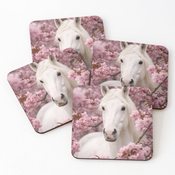 Item preview, White horse amidst pink cherry blossoms designed and sold by Fotografin1981.