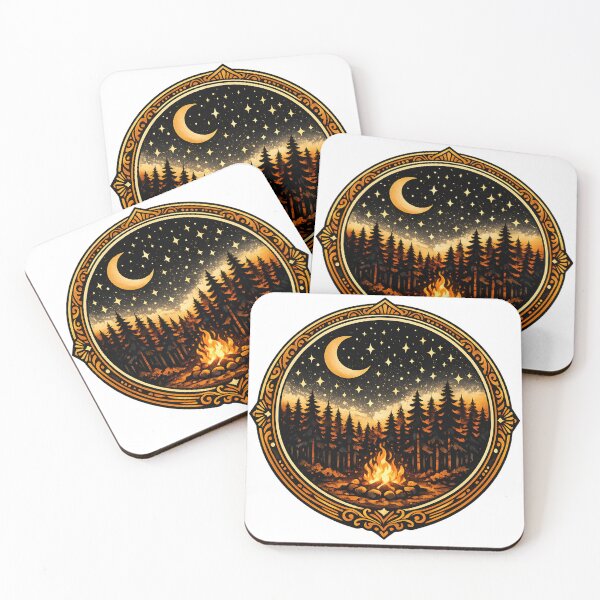 Item preview, Night Forest Campfire | Retro Vintage Camping Badge T-Shirt designed and sold by VaultVibes.