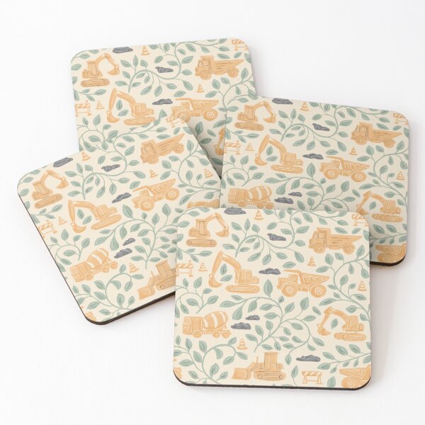Item preview, Copy of Construction Trucks Pattern with Botanical Leaves Hand Painted Cream designed and sold by MaddaMom.
