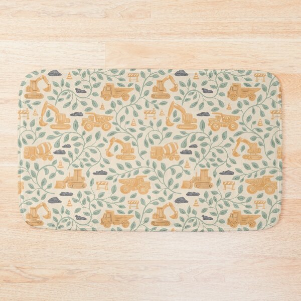 Item preview, Copy of Construction Trucks Pattern with Botanical Leaves Hand Painted Cream designed and sold by MaddaMom.