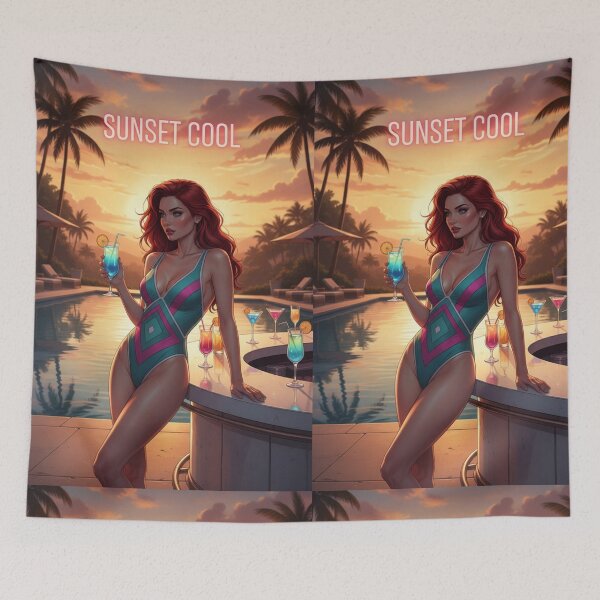 Item preview, Sunset Cool Tropical Poolside Retro Summer Vibe designed and sold by GraphixKing999.